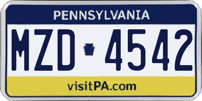 PA license plate MZD4542