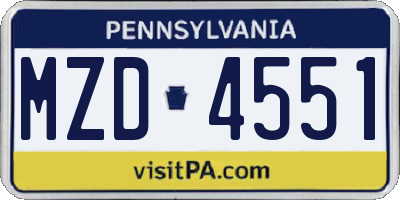 PA license plate MZD4551