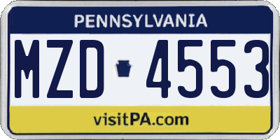 PA license plate MZD4553