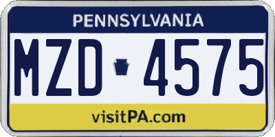 PA license plate MZD4575