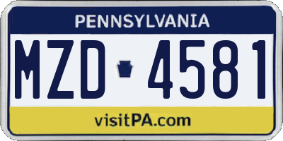 PA license plate MZD4581