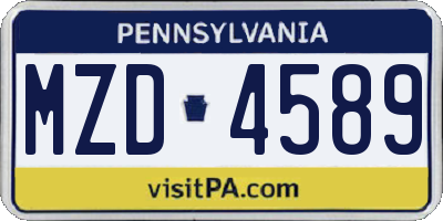 PA license plate MZD4589