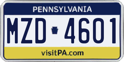 PA license plate MZD4601