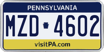 PA license plate MZD4602