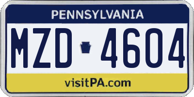 PA license plate MZD4604