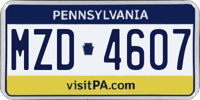 PA license plate MZD4607