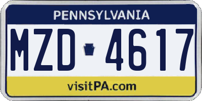 PA license plate MZD4617