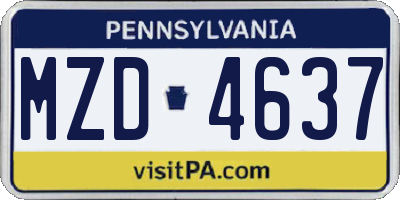 PA license plate MZD4637