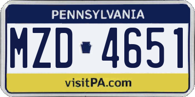 PA license plate MZD4651