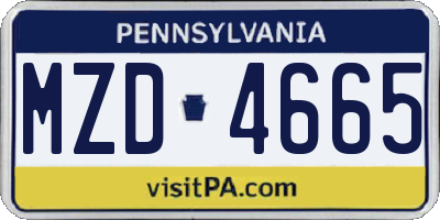 PA license plate MZD4665