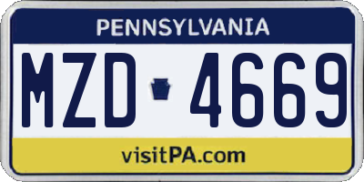 PA license plate MZD4669