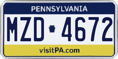 PA license plate MZD4672