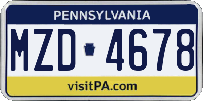 PA license plate MZD4678