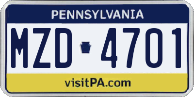 PA license plate MZD4701