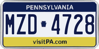 PA license plate MZD4728