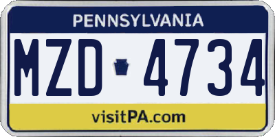 PA license plate MZD4734