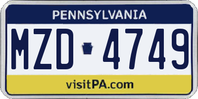 PA license plate MZD4749