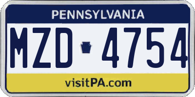 PA license plate MZD4754