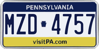 PA license plate MZD4757