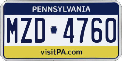 PA license plate MZD4760