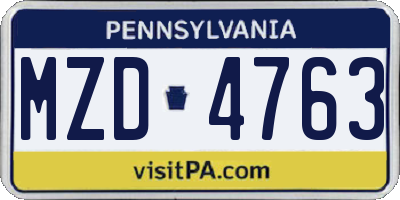 PA license plate MZD4763