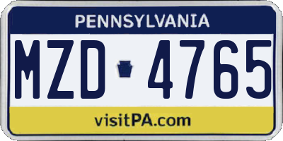 PA license plate MZD4765