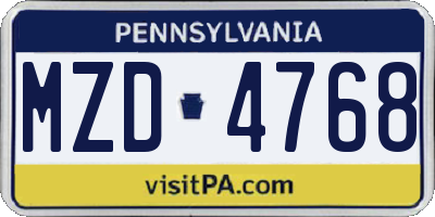 PA license plate MZD4768