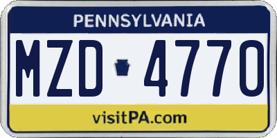 PA license plate MZD4770