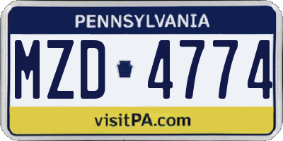 PA license plate MZD4774