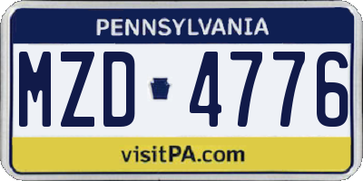 PA license plate MZD4776