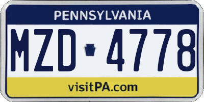 PA license plate MZD4778