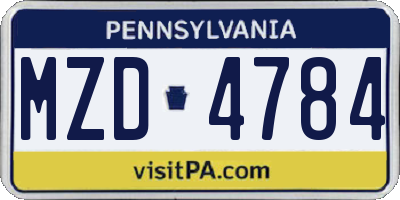PA license plate MZD4784
