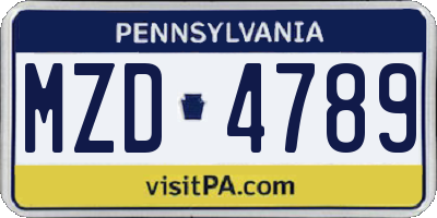 PA license plate MZD4789