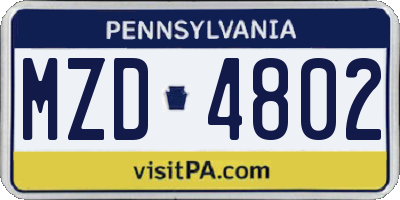 PA license plate MZD4802
