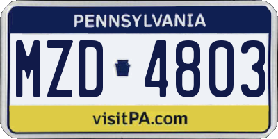 PA license plate MZD4803