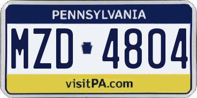 PA license plate MZD4804