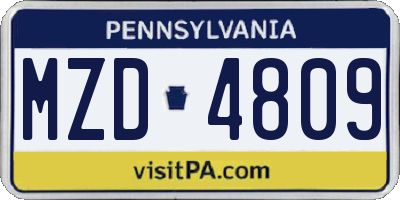 PA license plate MZD4809