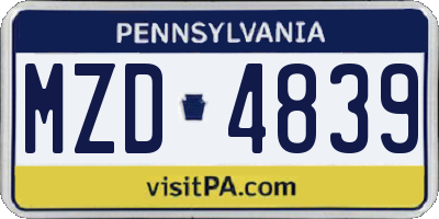 PA license plate MZD4839