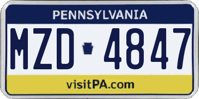 PA license plate MZD4847