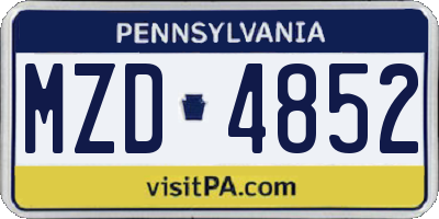 PA license plate MZD4852