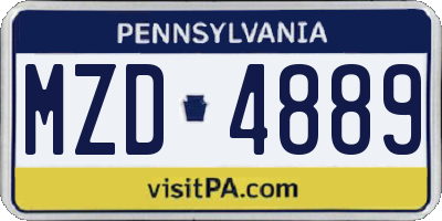PA license plate MZD4889