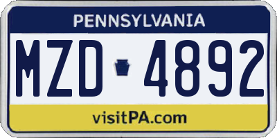 PA license plate MZD4892