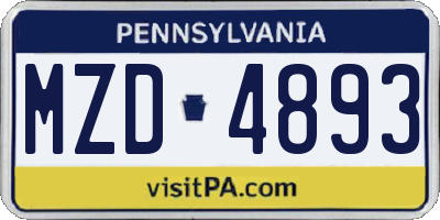 PA license plate MZD4893