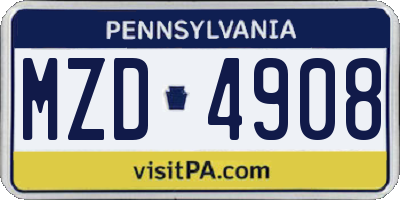 PA license plate MZD4908