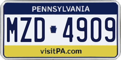 PA license plate MZD4909