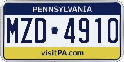 PA license plate MZD4910