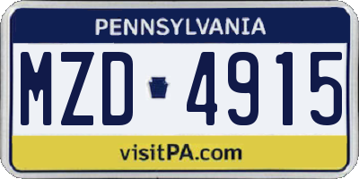 PA license plate MZD4915