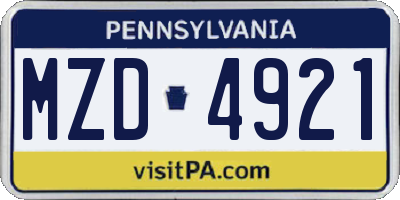 PA license plate MZD4921