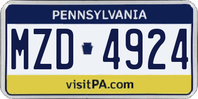 PA license plate MZD4924