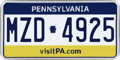 PA license plate MZD4925